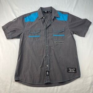 Red Ape Urban Streetwear Y2K‎ Gorpcore Gray Blue Short Sleeve Button Down Shirt